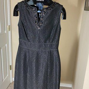 Tahari (Arthur S. Levine) Size 6 Black and Silver Sheath Dress